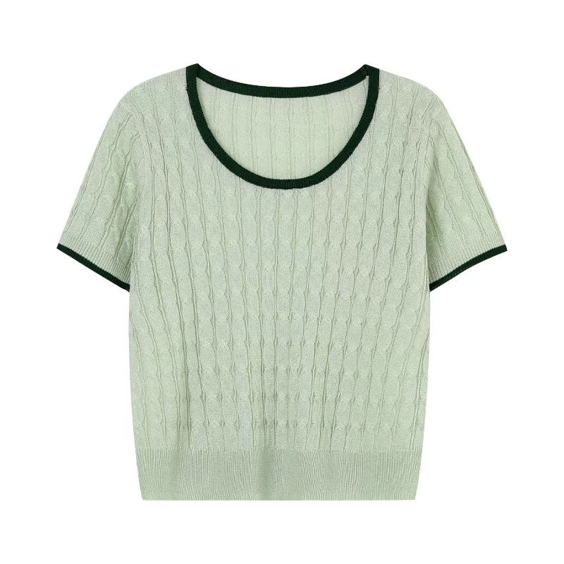 Twisted Pattern Two Tone Knitted Top