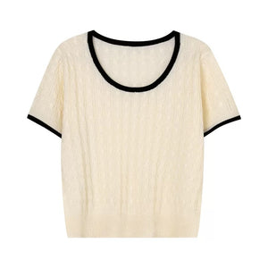 Twisted Pattern Two Tone Knitted Top