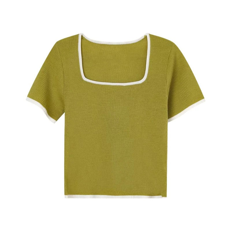 Square Neck Two Tone Knitted Top