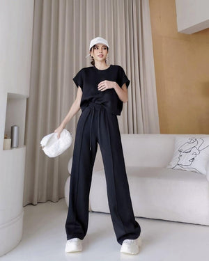 Batwing Sleeve Top & Side Pocket Garter Drawstring Pants Terno Set Coords