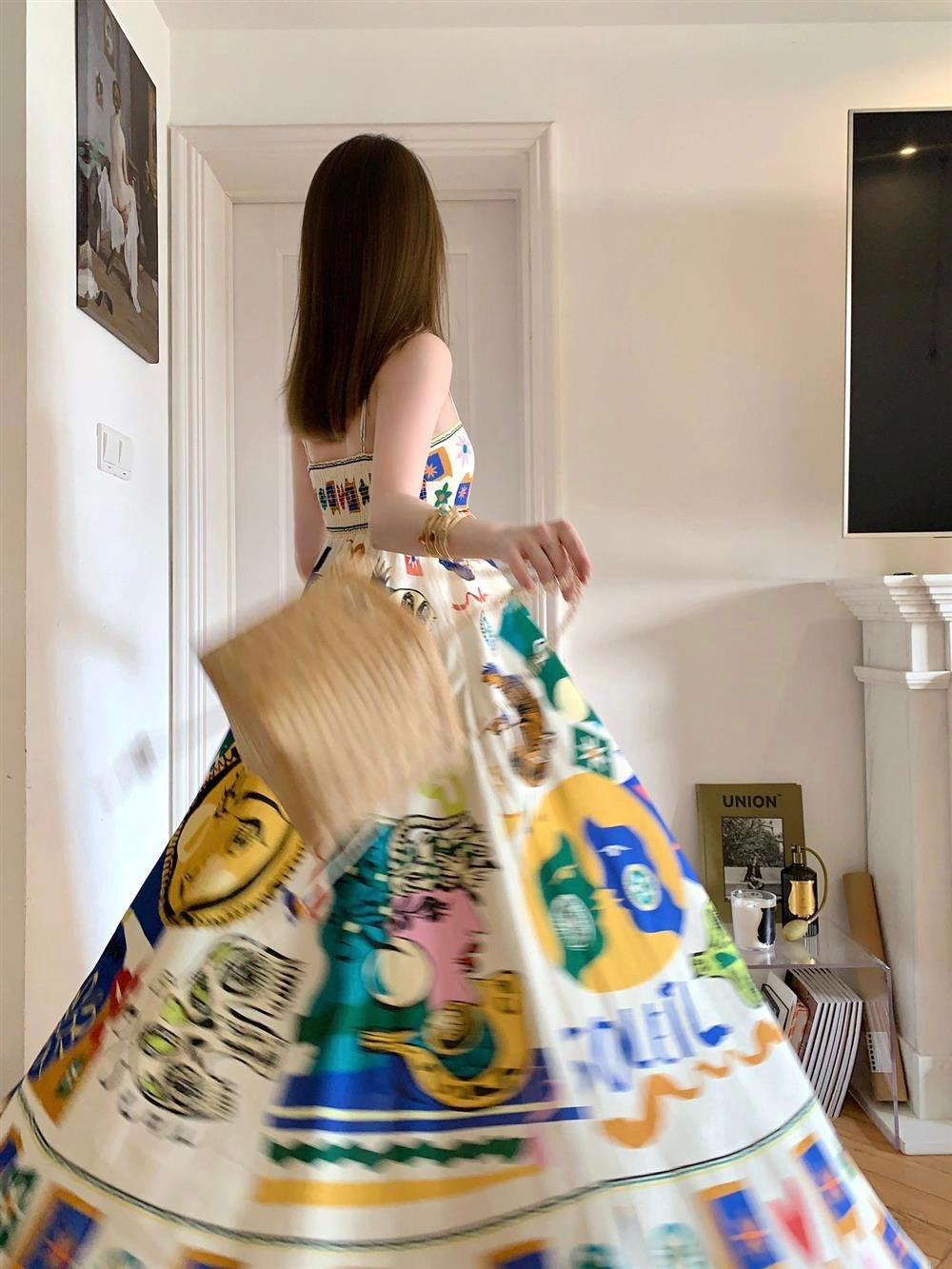 Fun Print Shirred Back Cami Dress