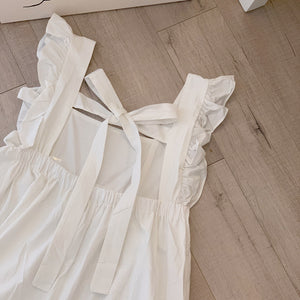 Square Neck Garter String Back Ruffle Sleeve Solid Dress