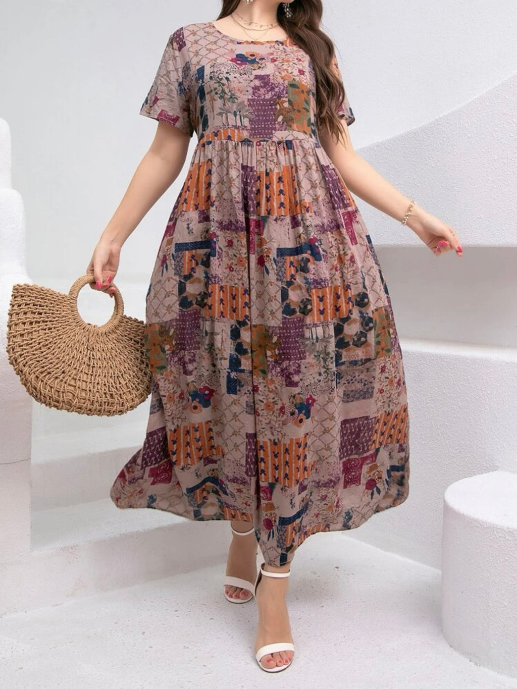 Patchwork Print Plus Size Dress