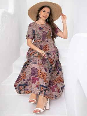 Patchwork Print Plus Size Dress