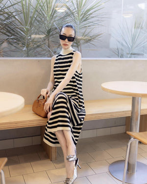 Turtle Neck Stripe Side Split Loose Knitted Dress