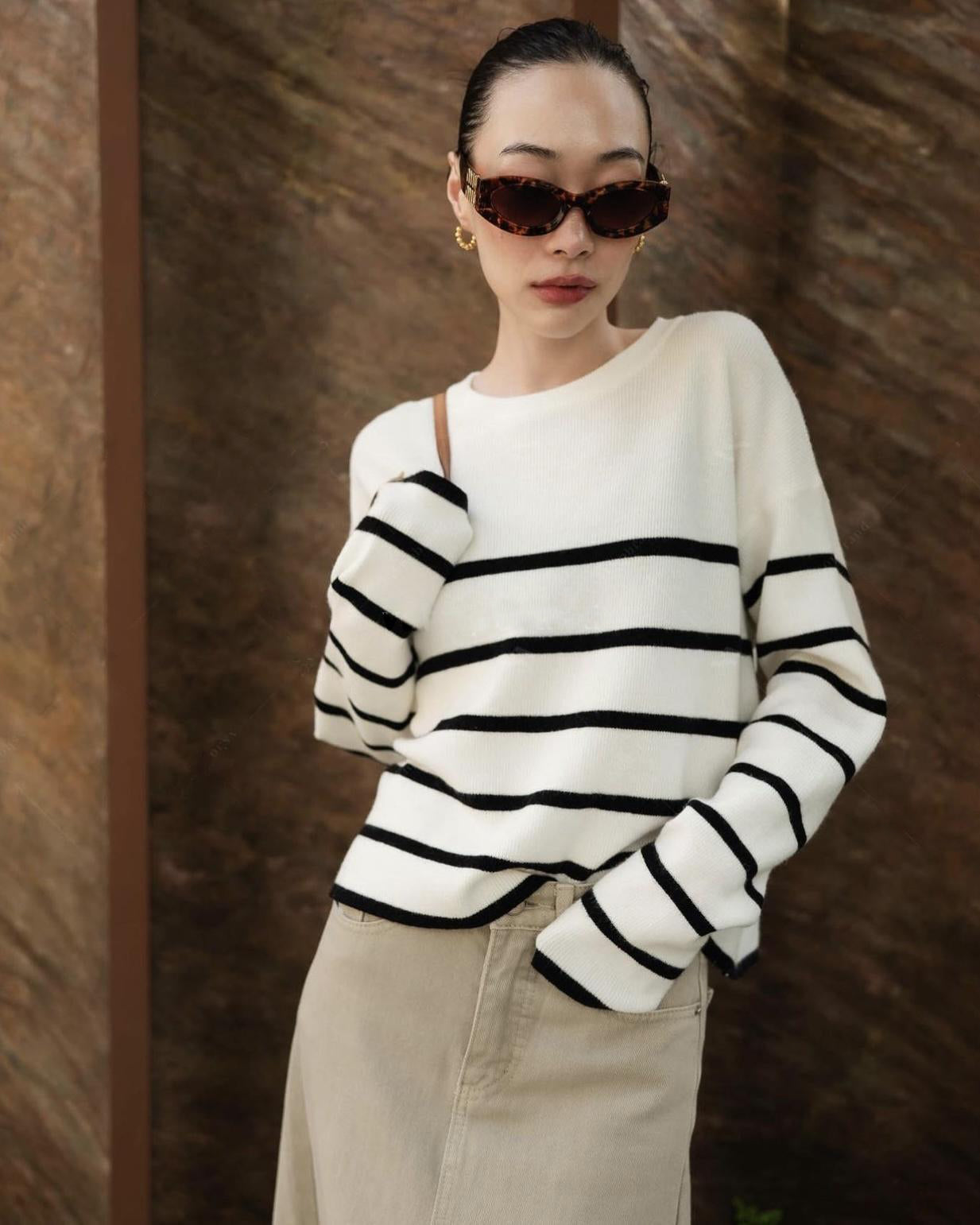 Classic Stripe Long Sleeve Loose Knitted Top