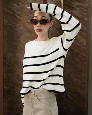 Classic Stripe Long Sleeve Loose Knitted Top