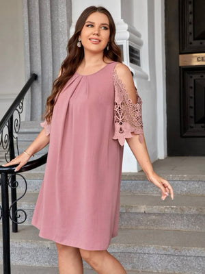 Cold Shoulder Embroidery Sleeve Plus Size Dress