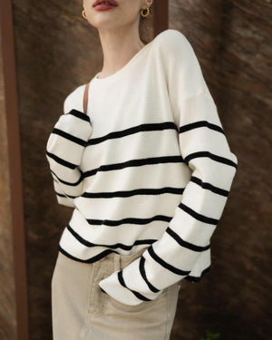 Classic Stripe Long Sleeve Loose Knitted Top