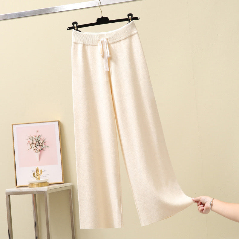 Drawstring Garter Wide Leg Oversize Knitted Pants