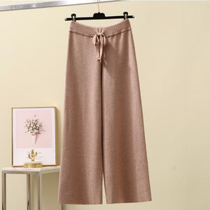 Drawstring Garter Wide Leg Oversize Knitted Pants