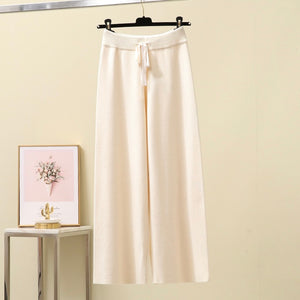 Drawstring Garter Wide Leg Oversize Knitted Pants