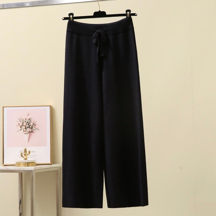 Drawstring Garter Wide Leg Oversize Knitted Pants