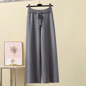 Drawstring Garter Wide Leg Oversize Knitted Pants