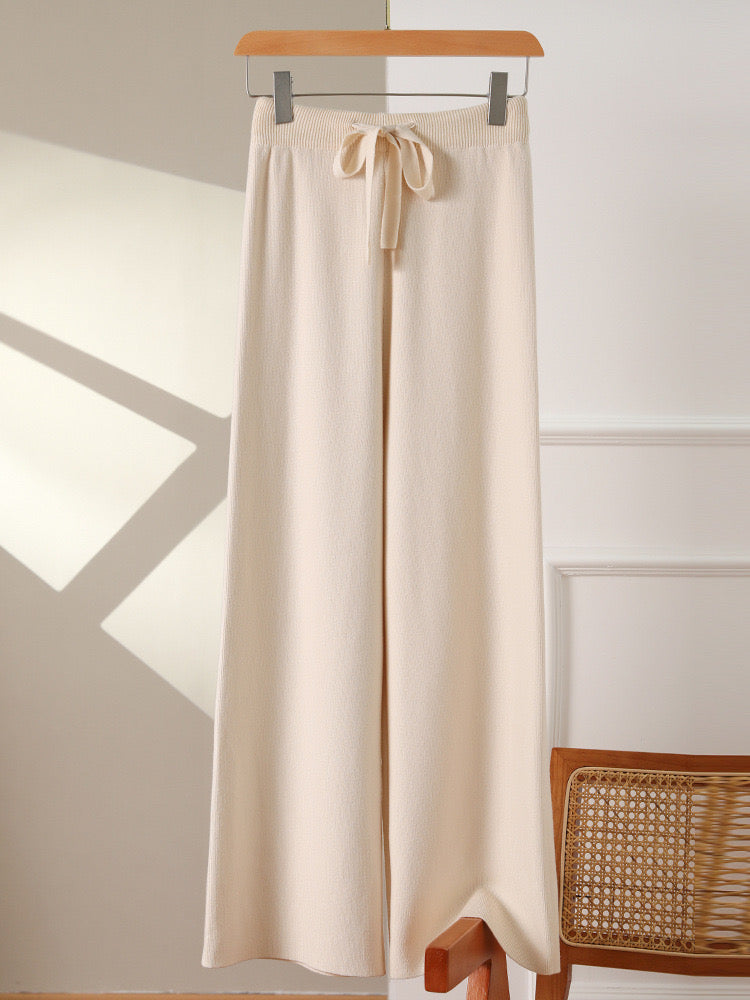 Drawstring Garter Wide Leg Oversize Knitted Pants