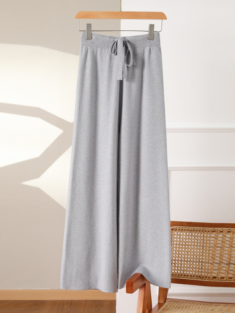 Drawstring Garter Wide Leg Oversize Knitted Pants