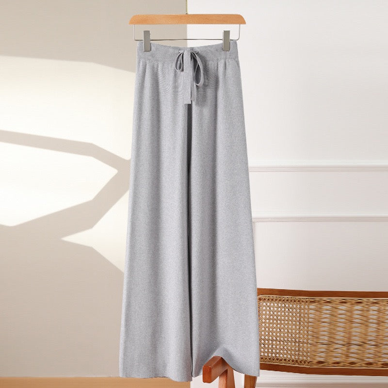 Drawstring Garter Wide Leg Oversize Knitted Pants