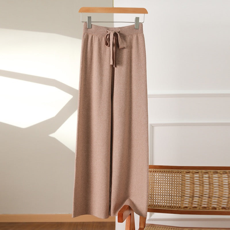 Drawstring Garter Wide Leg Oversize Knitted Pants