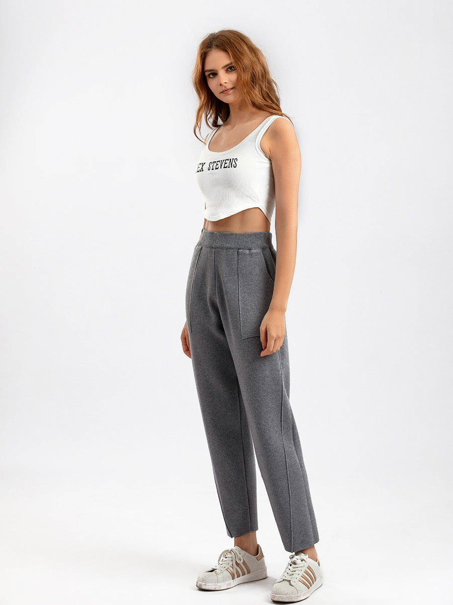 Side Patch Pocket Garter Knitted Jogger Pants