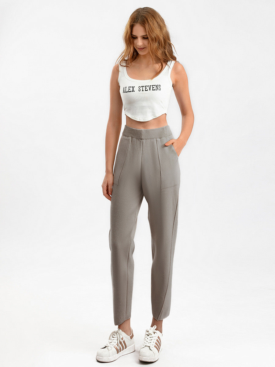 Side Patch Pocket Garter Knitted Jogger Pants