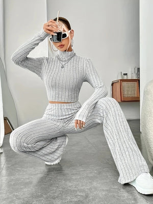 Turtle Neck Long Sleeve Top & Garter Pants 2 in 1 Terno Set Coords