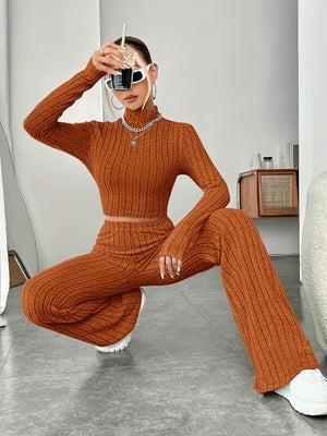 Turtle Neck Long Sleeve Top & Garter Pants 2 in 1 Terno Set Coords