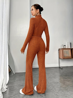 Turtle Neck Long Sleeve Top & Garter Pants 2 in 1 Terno Set Coords