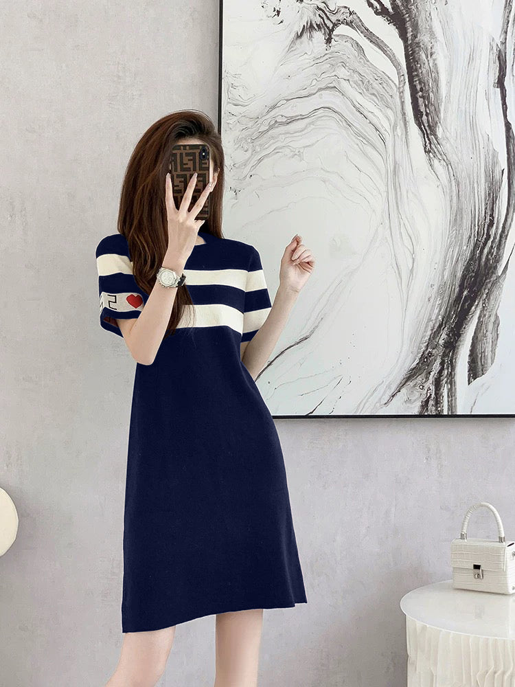Stripe Embroidery Heart Knitted Dress