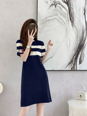 Stripe Embroidery Heart Knitted Dress