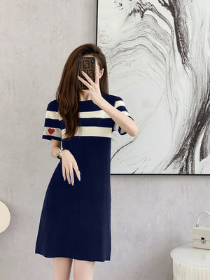 Stripe Embroidery Heart Knitted Dress