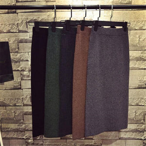 Back Slit Garter Waist Ribbed Knitted Skirt