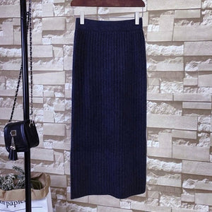 Back Slit Garter Waist Ribbed Knitted Skirt