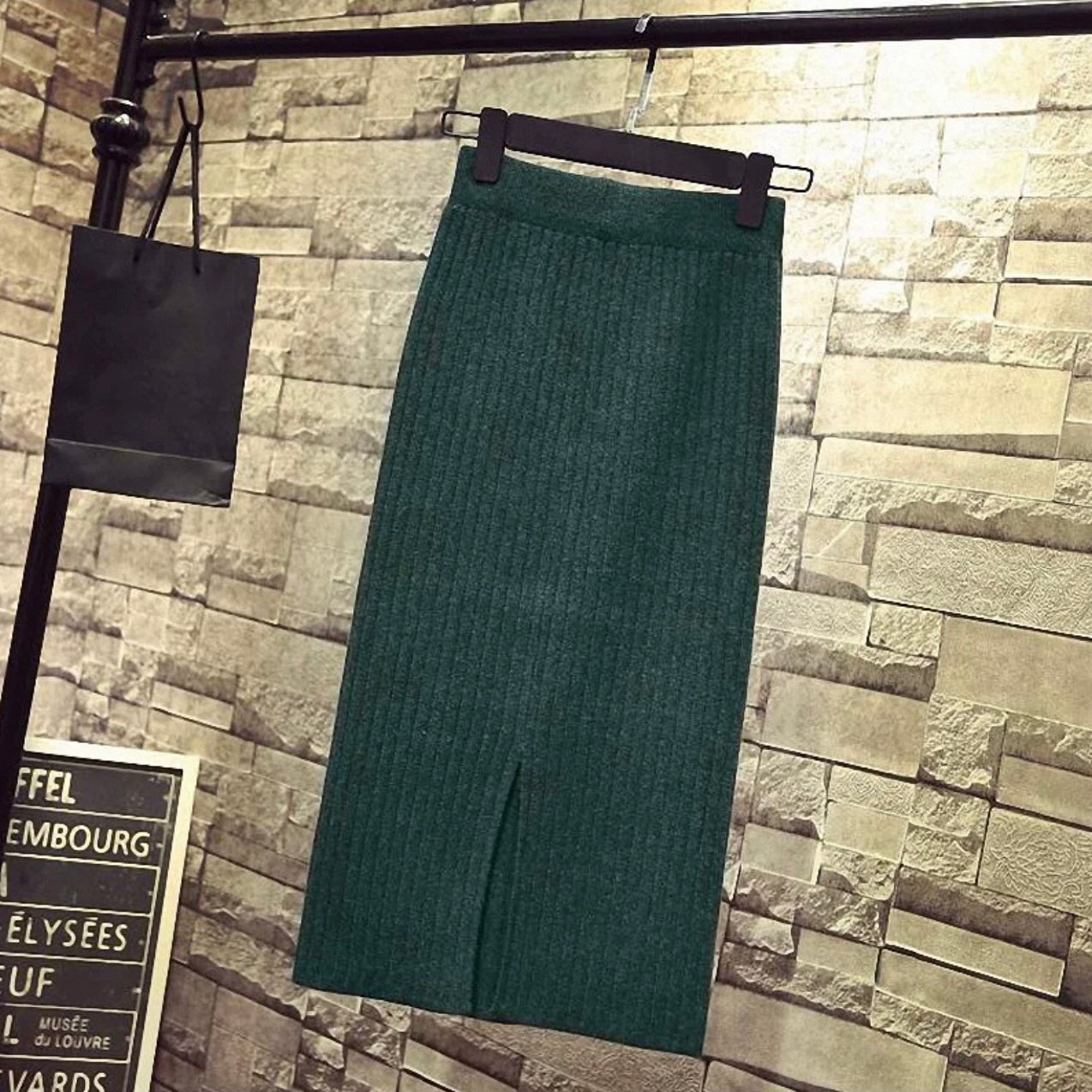 Back Slit Garter Waist Ribbed Knitted Skirt