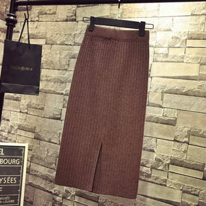 Back Slit Garter Waist Ribbed Knitted Skirt