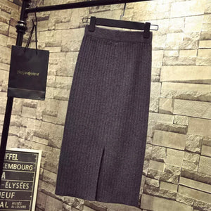 Back Slit Garter Waist Ribbed Knitted Skirt