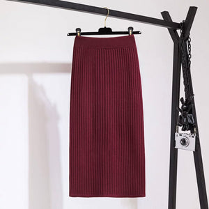 Back Slit Garter Waist Ribbed Knitted Skirt