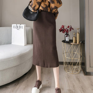 Back Slit Garter Waist Ribbed Knitted Skirt