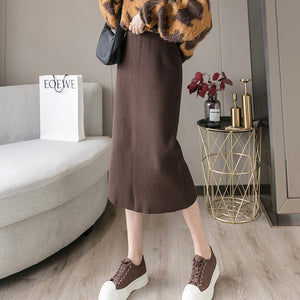 Back Slit Garter Waist Ribbed Knitted Skirt