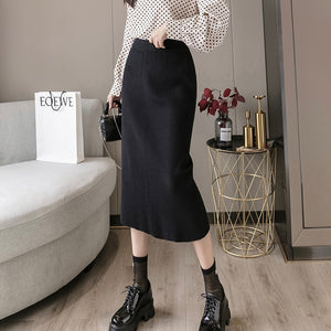 Back Slit Garter Waist Ribbed Knitted Skirt