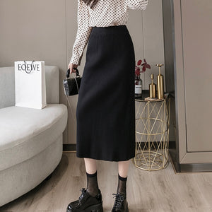 Back Slit Garter Waist Ribbed Knitted Skirt
