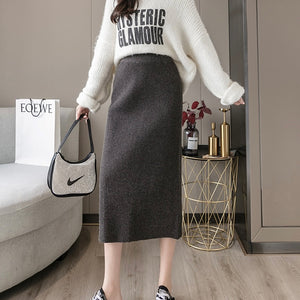 Back Slit Garter Waist Ribbed Knitted Skirt