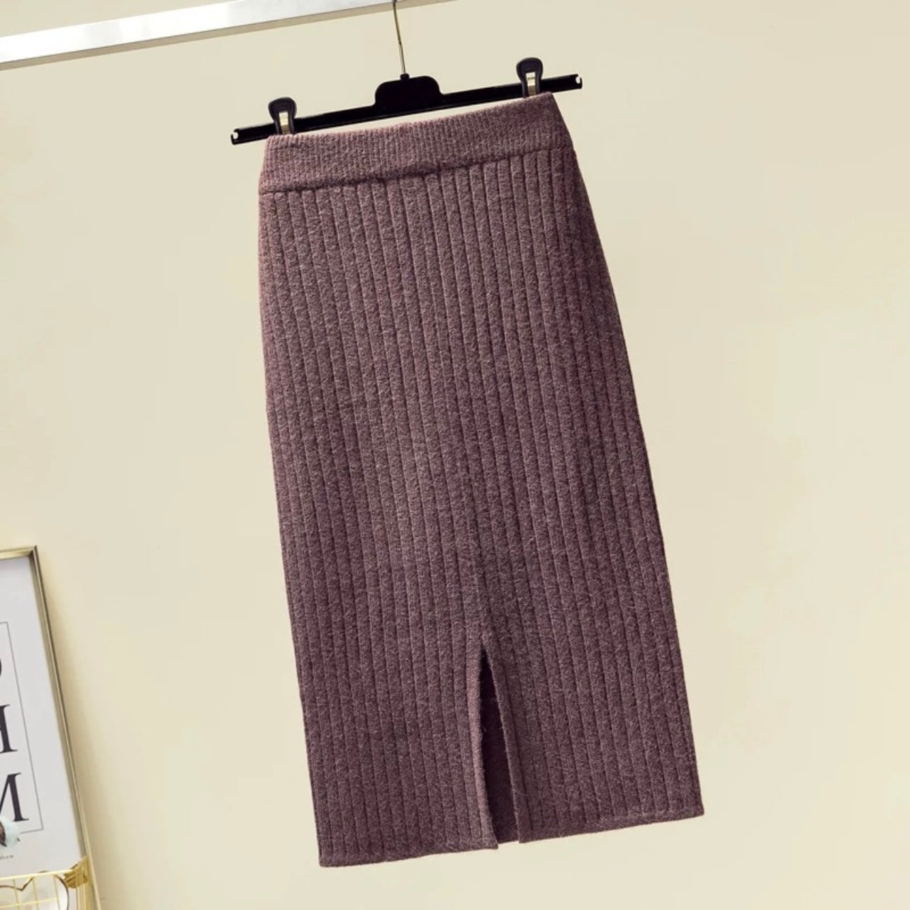 Back Slit Garter Waist Ribbed Knitted Skirt