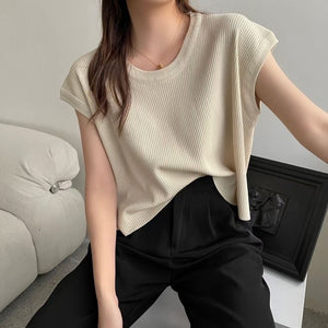 Side Slit Round Neck Oversize Knitted Top