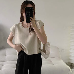 Side Slit Round Neck Oversize Knitted Top