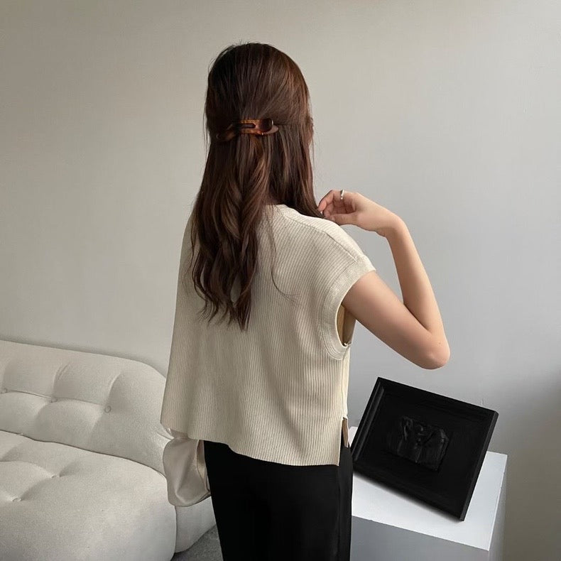 Side Slit Round Neck Oversize Knitted Top