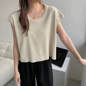 Side Slit Round Neck Oversize Knitted Top