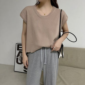 Side Slit Round Neck Oversize Knitted Top