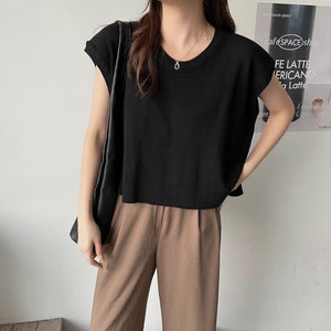 Side Slit Round Neck Oversize Knitted Top