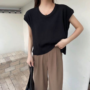 Side Slit Round Neck Oversize Knitted Top