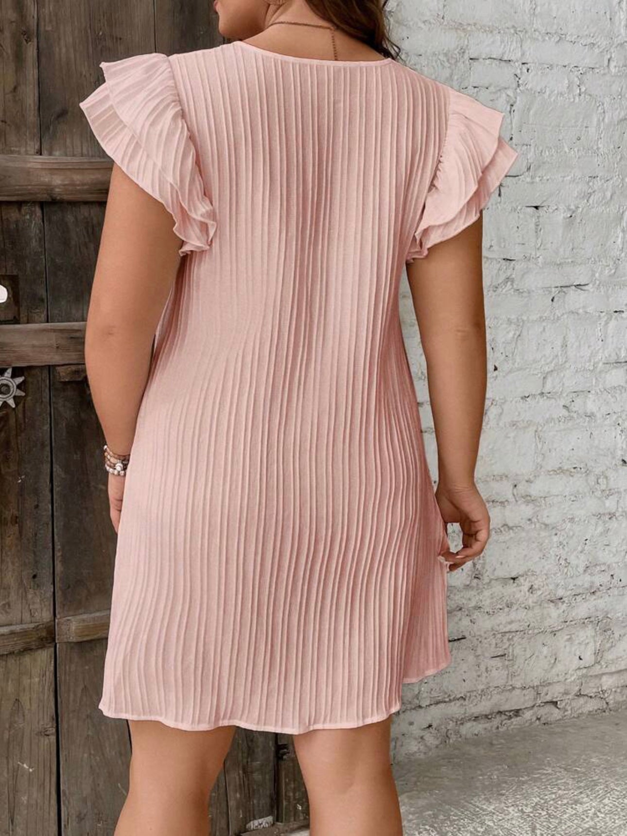 2-layer Ruffle Sleeve Plus Size Dress